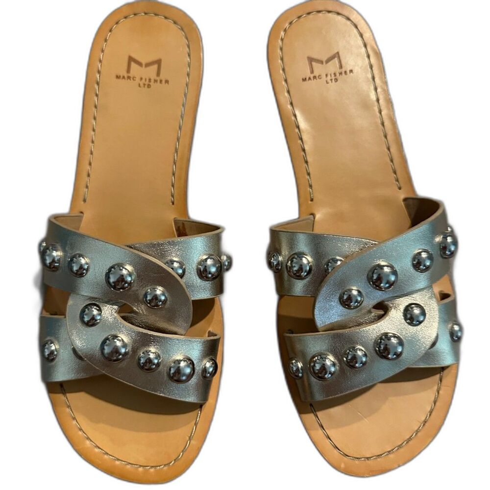 Marc Fisher MLPagie Silver Studded Embellished Flats Women's Sz 6